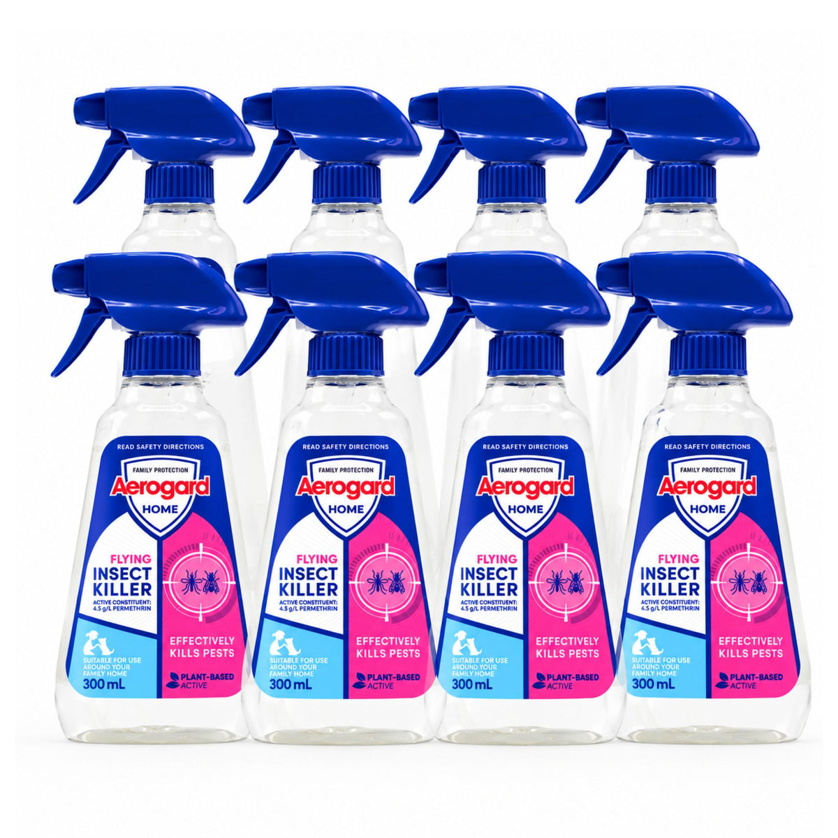 Six Aerogard Home Flying Insect Killer spray bottles arranged in two rows of three on a plain white background.