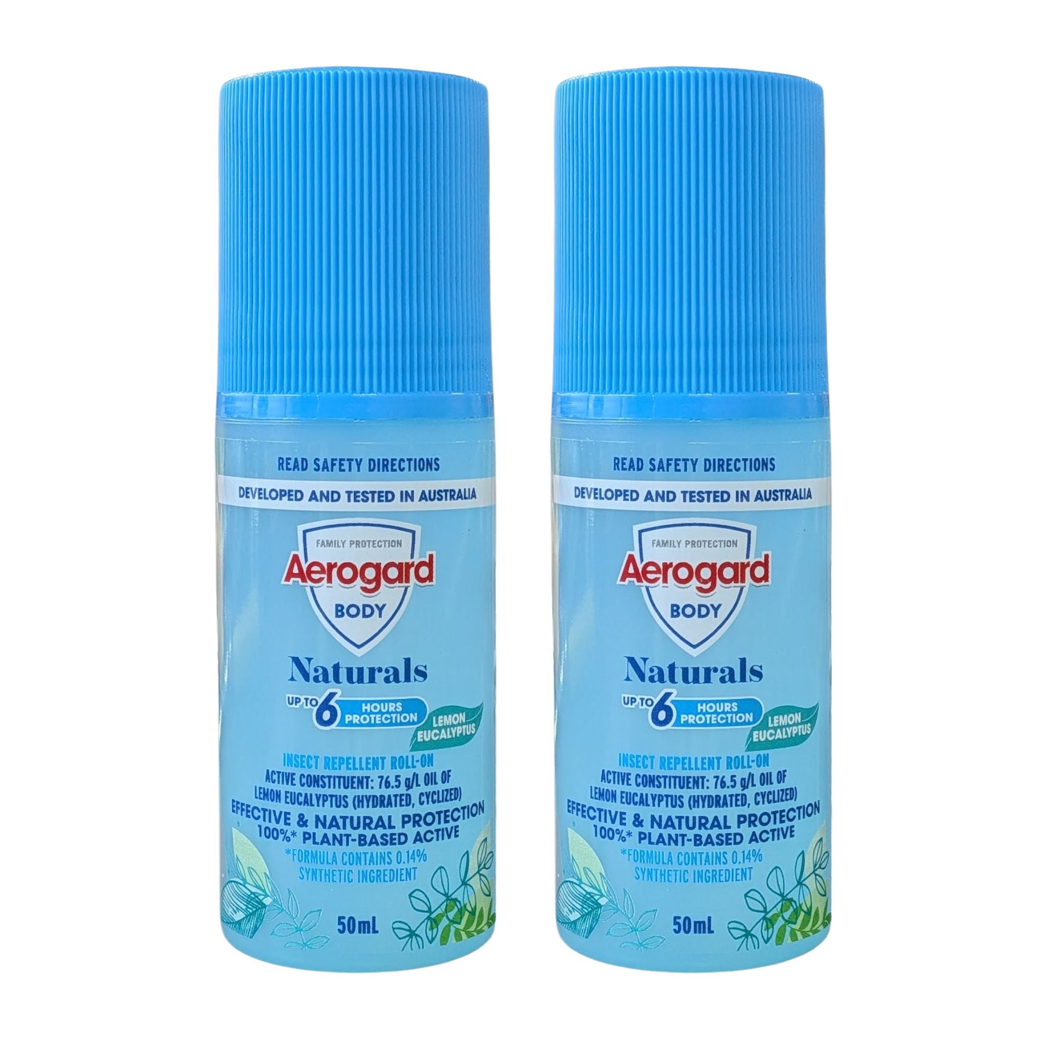 Two bottles of Aerogard Naturals deodorant on a white background