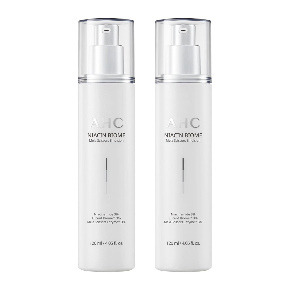 Two bottles of AHC Niacin Biome on a white background