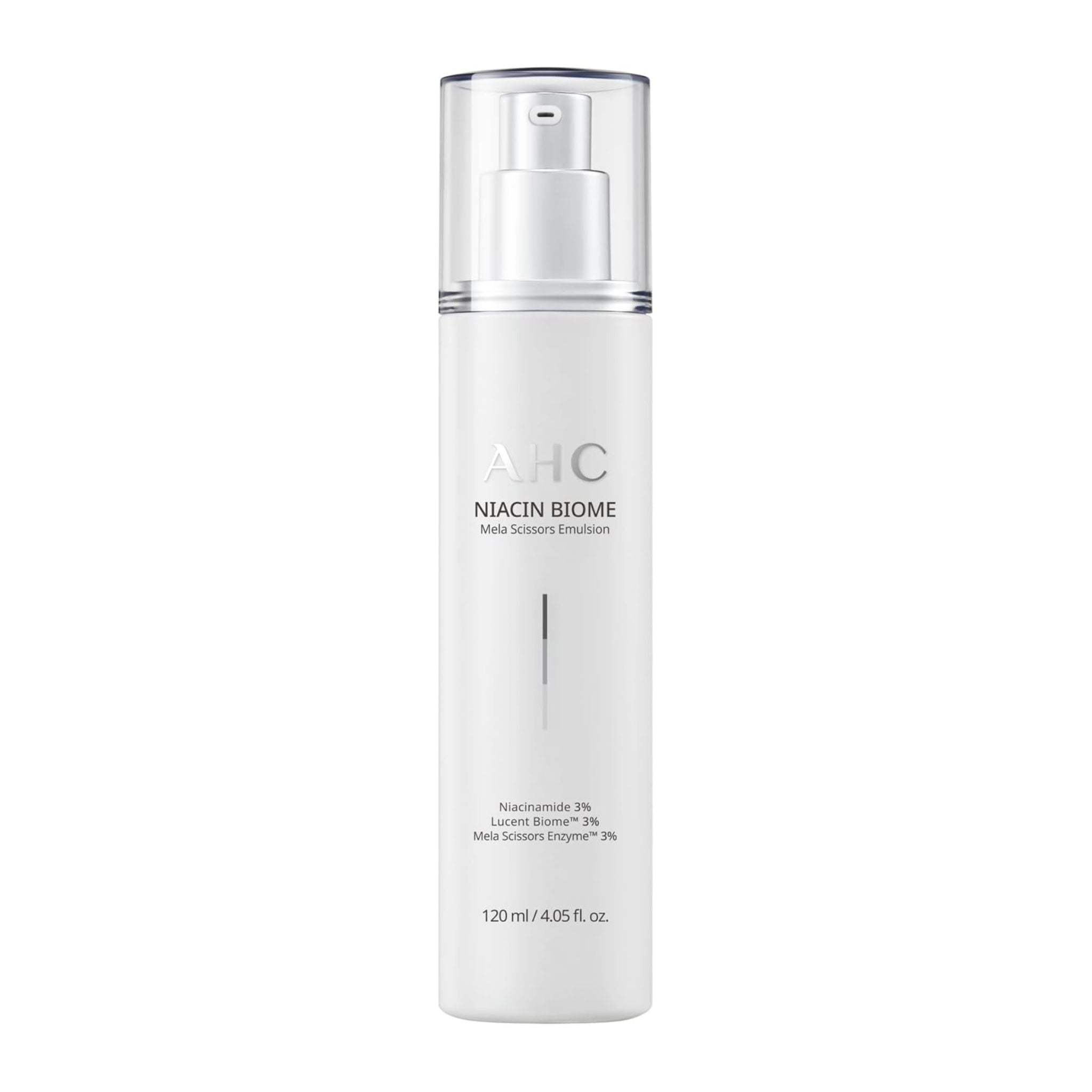 White skincare bottle with silver cap on a white background