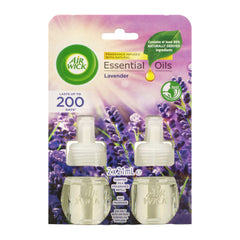 Air Wick essential oils packaging with lavender design on a white background