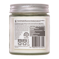 Back label of a jar with branding and product information on a white background