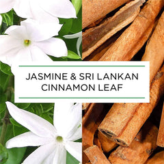Jasmine flowers and Sri Lankan cinnamon sticks with text overlay.