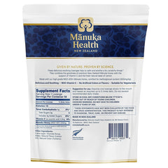 Manuka Health honey lozenges 250g back packaging with ingredients and nutrition information