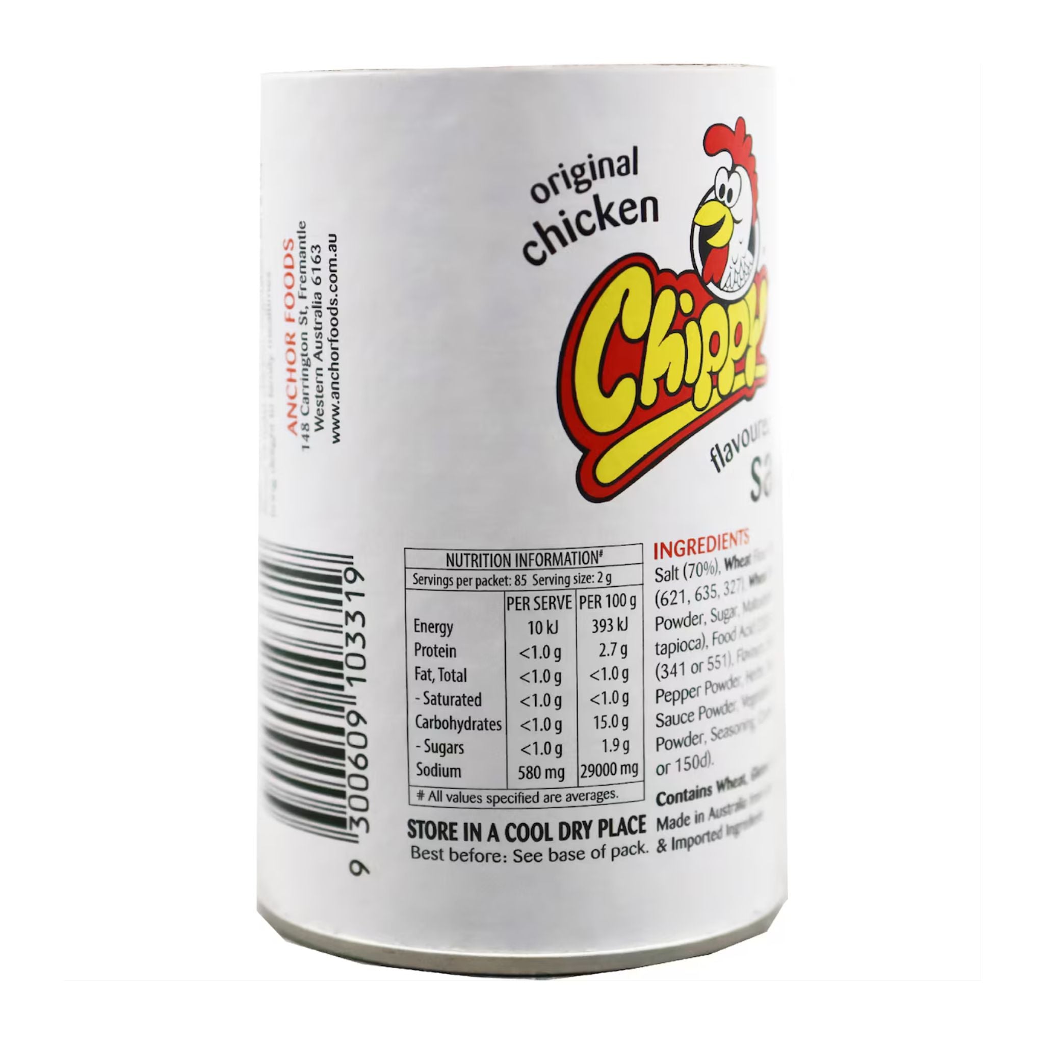 Can of Chippie original chicken flavor with label on a white background