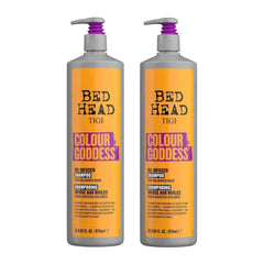 Two bottles of Bed Head TIGI Colour Goddess shampoo, front view, 25.36 fl oz each