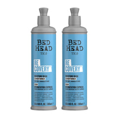 Two bottles of TIGI Bed Head Re:Covery conditioner on a white background