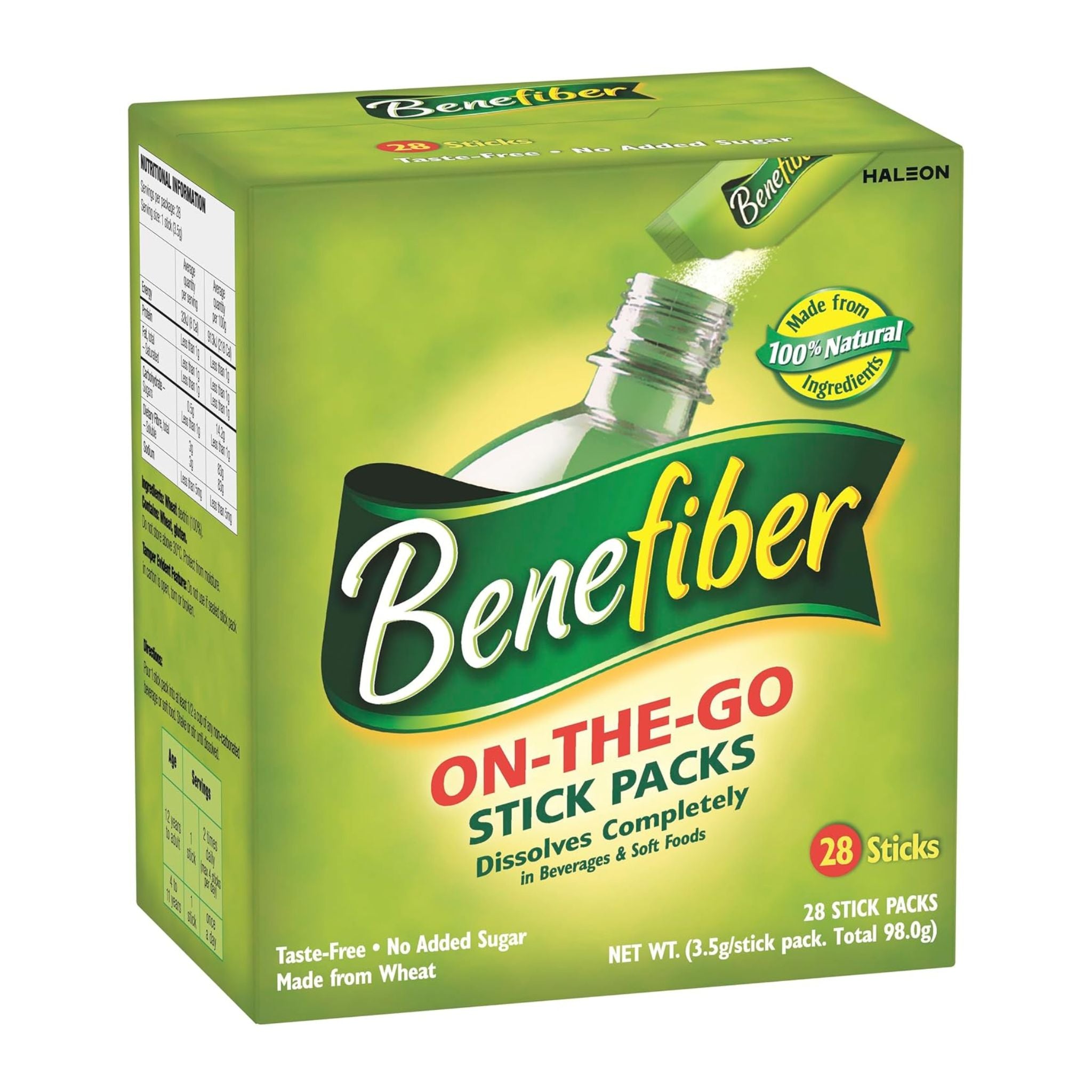 Box of Benefiber On-The-Go Stick Packs on a white background