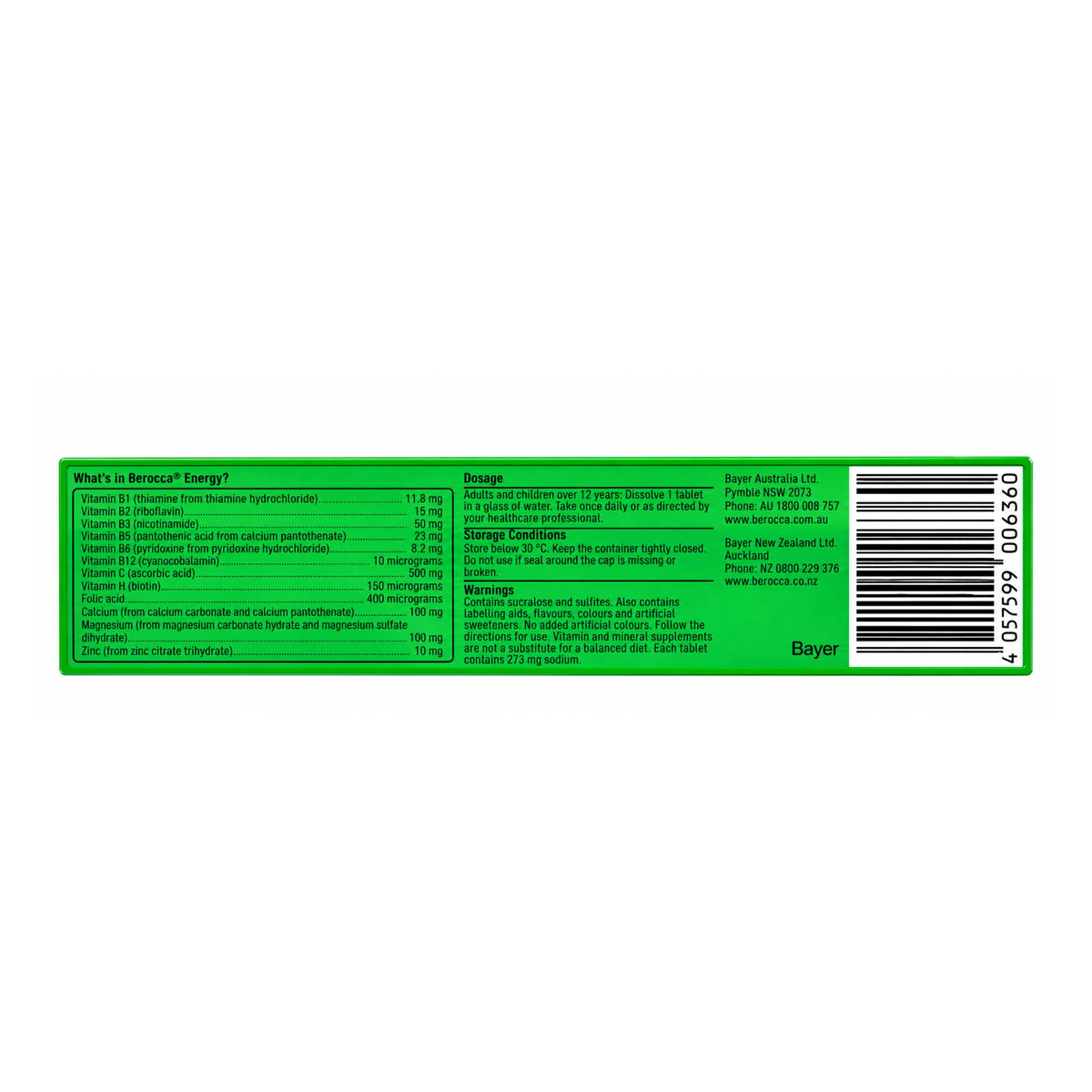 Berocca Energy Orange 60 Effervescent Tablets barcode and product details panel