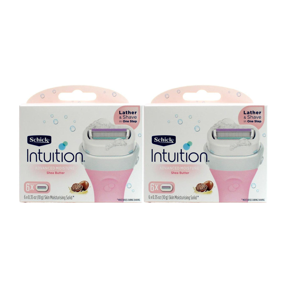Two packages of Schick Intuition razors on a white background