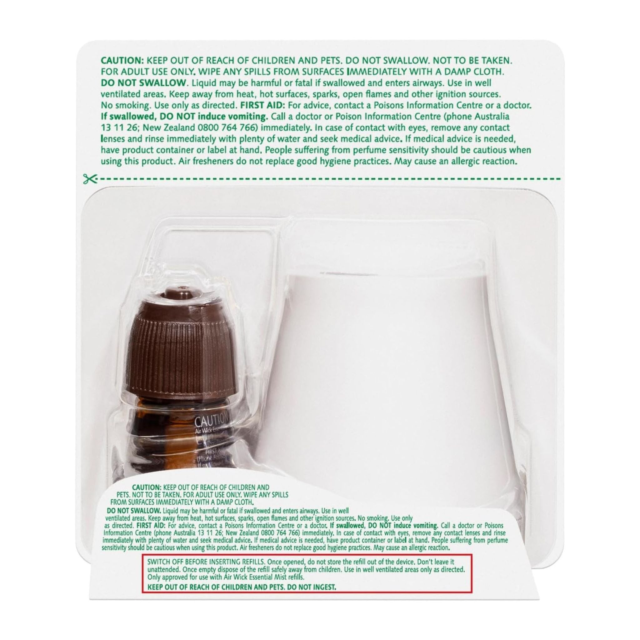 Product packaging with a brown cap and warning labels on a white background
