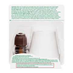 Product packaging with a brown cap and warning labels on a white background