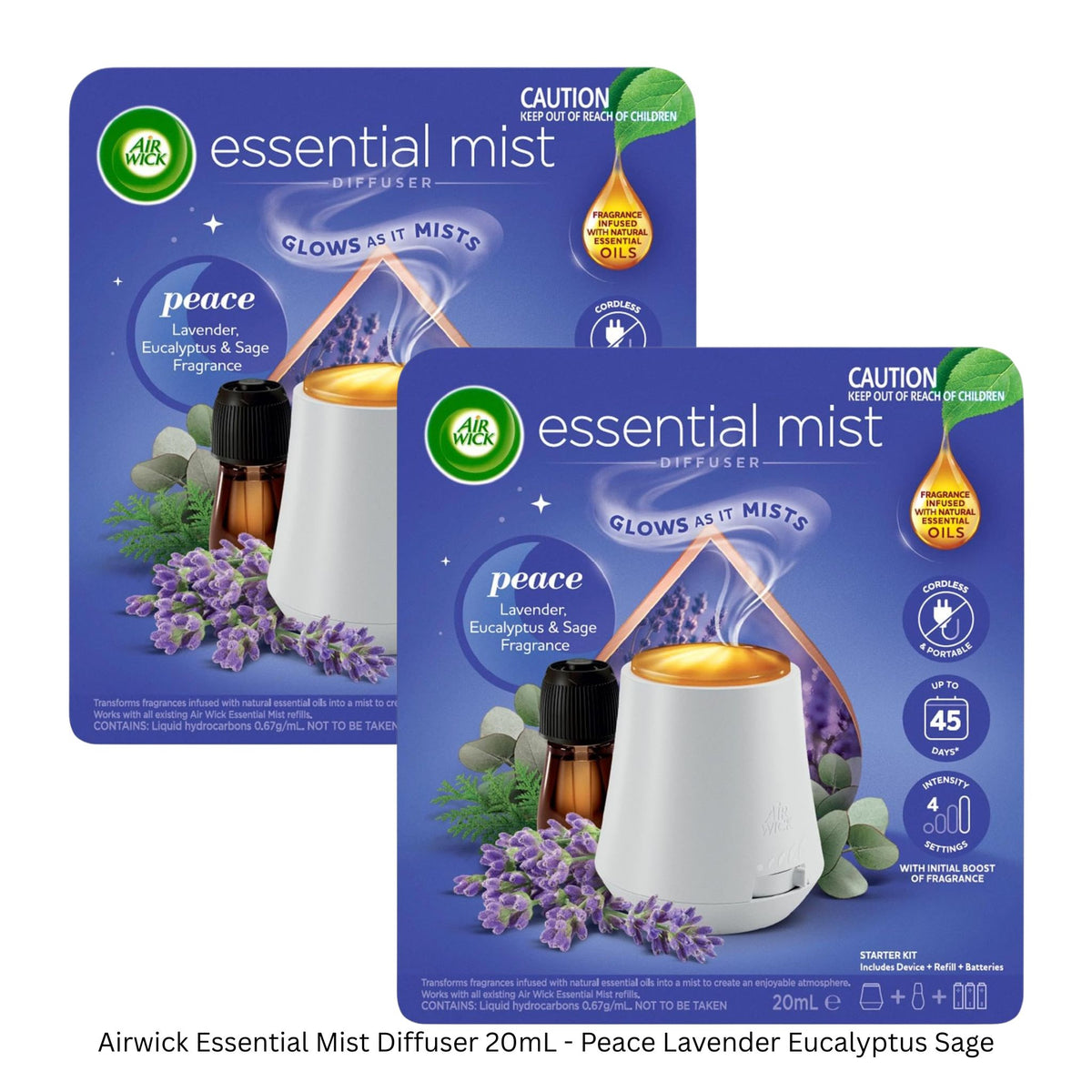Airwick Essential Mist Diffuser 2-Pack - Peace Lavender Eucalyptus Sage Kit