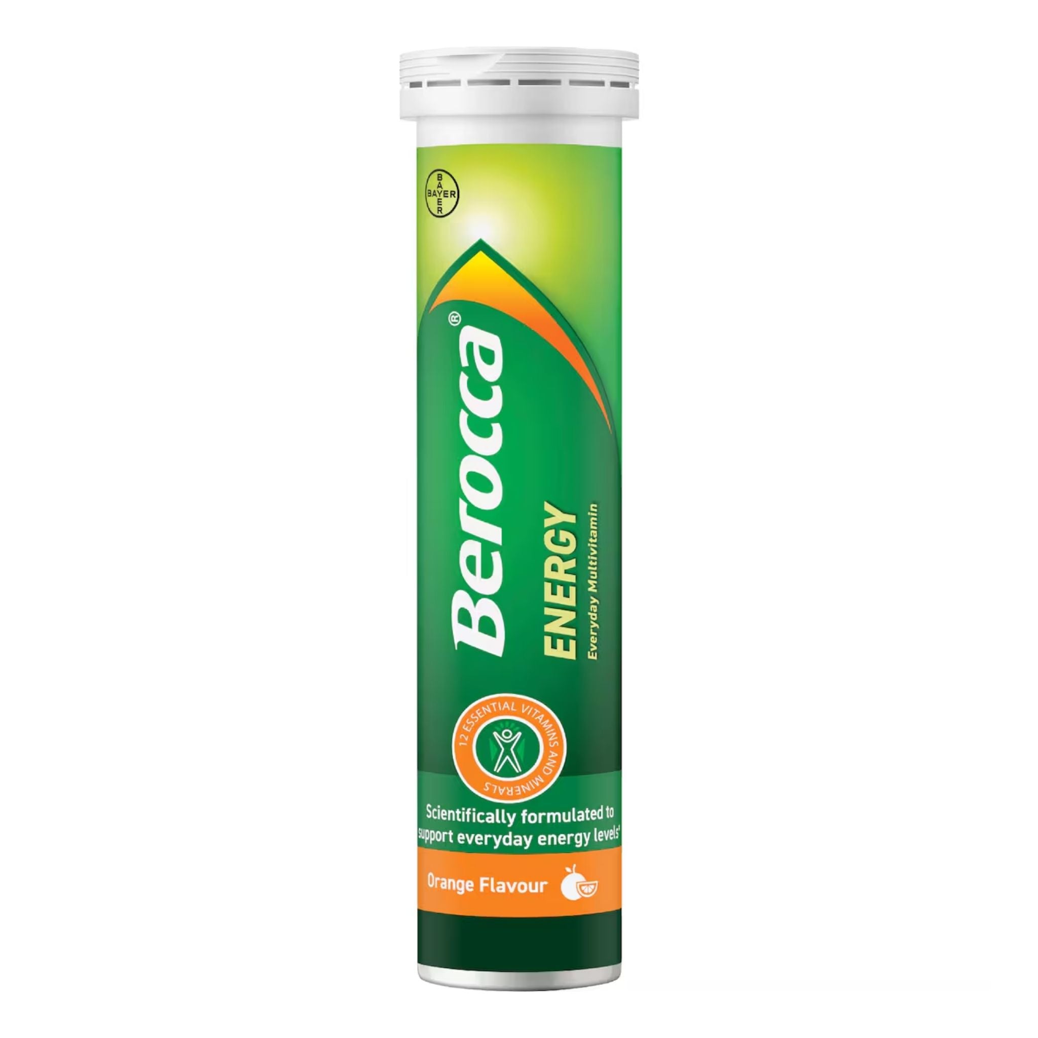 A single tube of Berocca Energy drink powder supplement, orange flavor, shown on a plain white background.