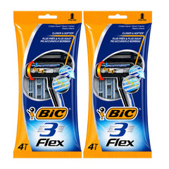 Two packages of BIC 3 Flex razors on a white background