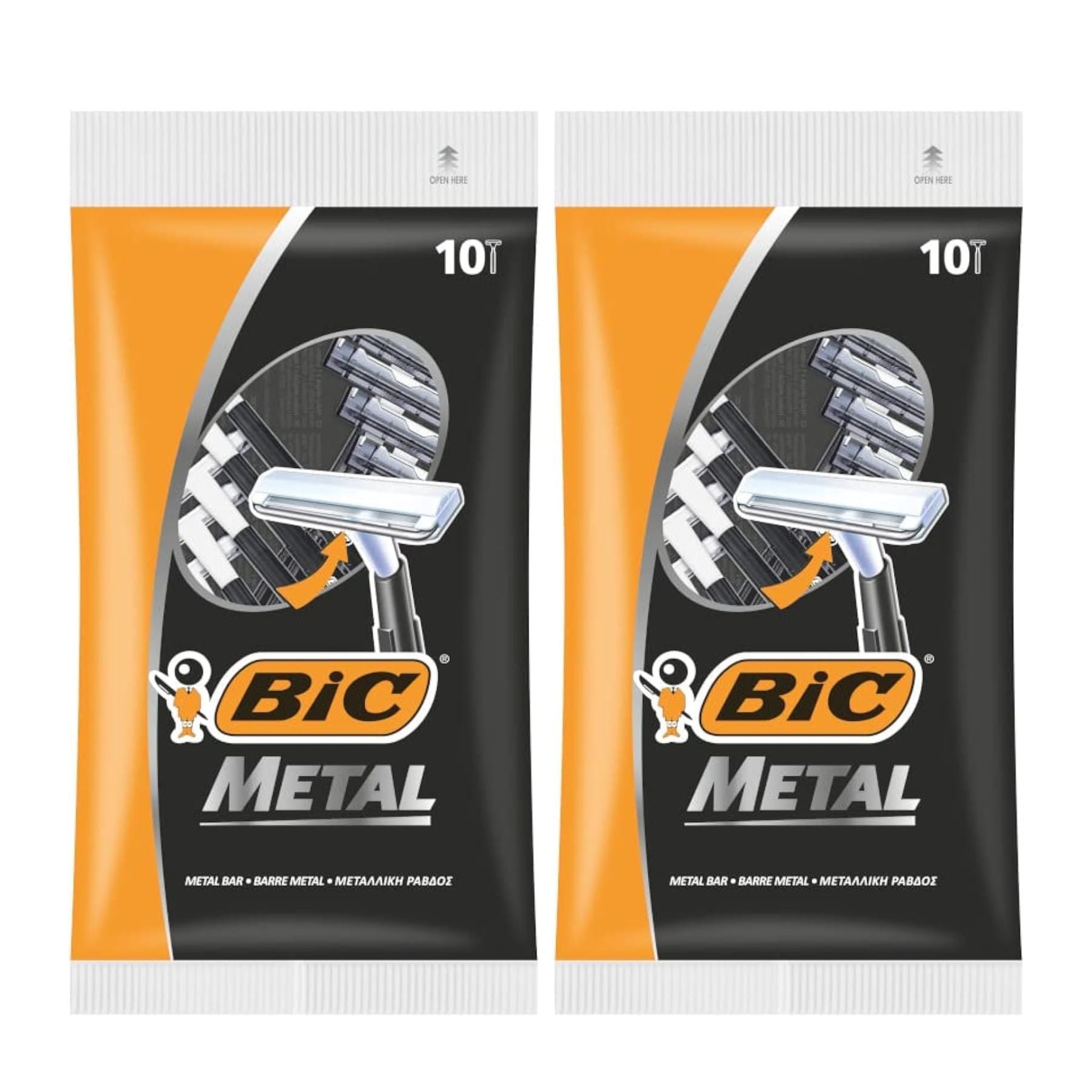 Two packages of BIC Metal razors on a white background