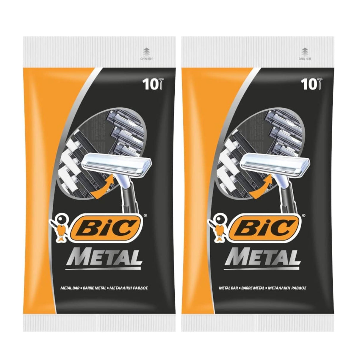 Two packages of BIC Metal razors on a white background