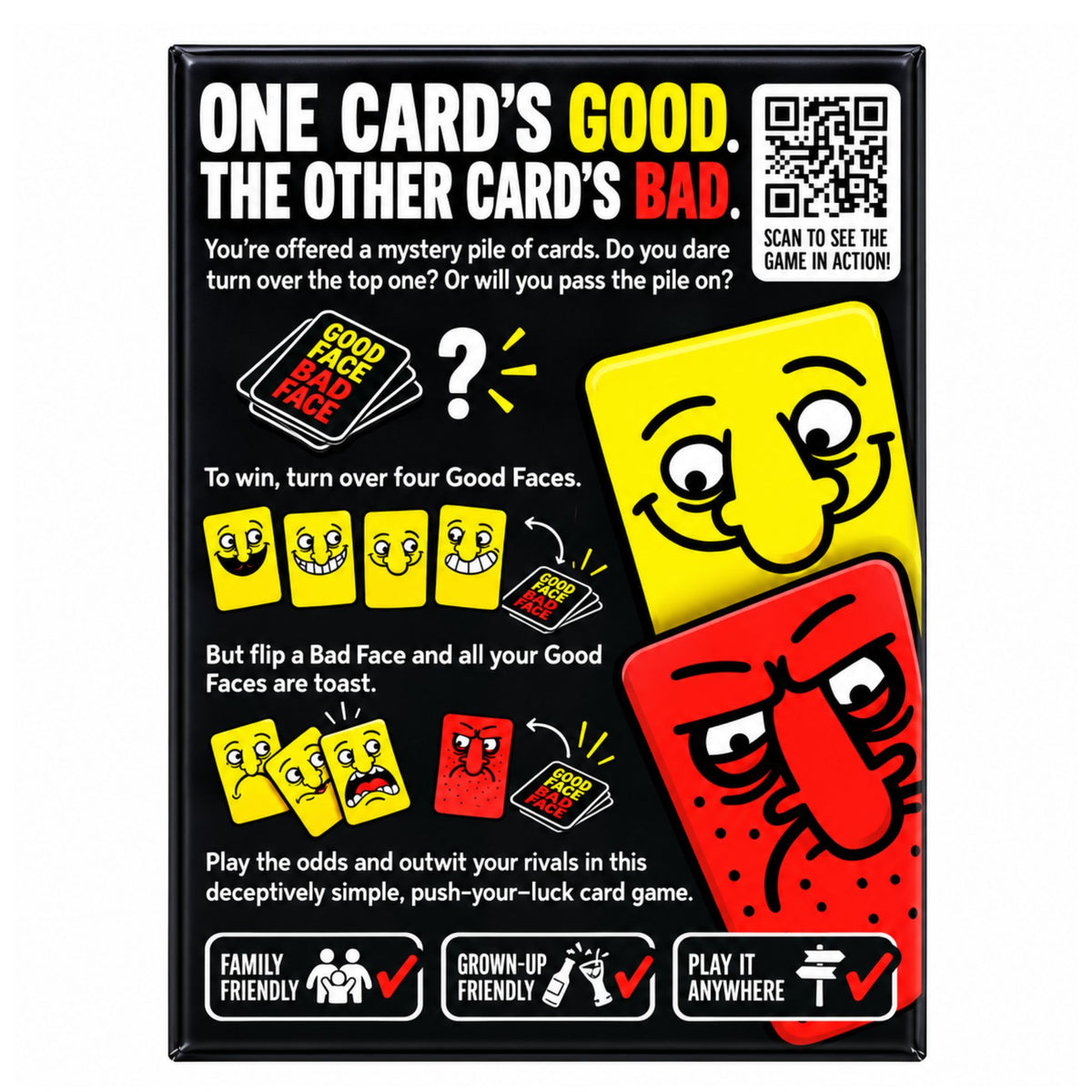 The front of a 'One Card's Good. The Other Card's Bad.