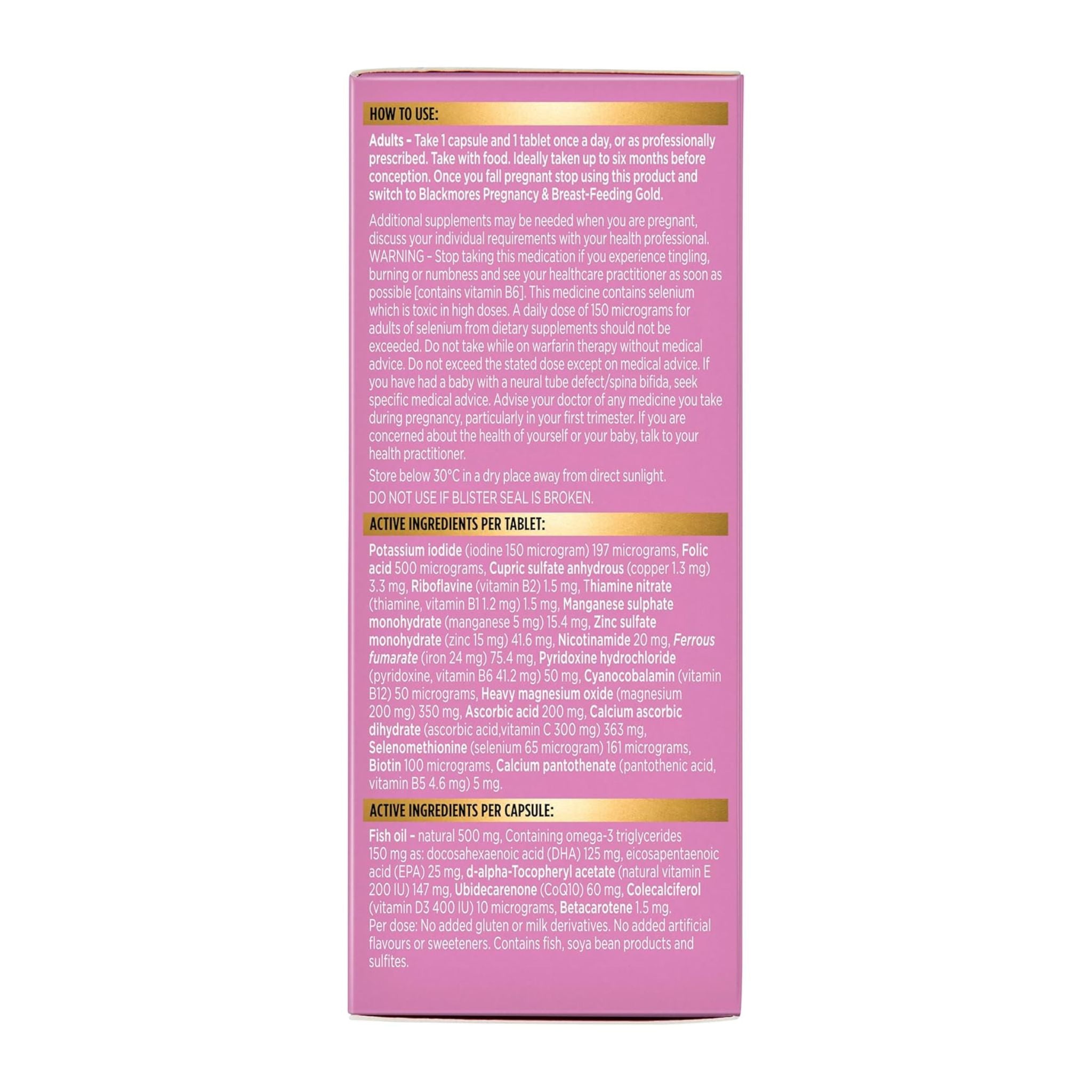 Pink supplement bottle label with text on a white background