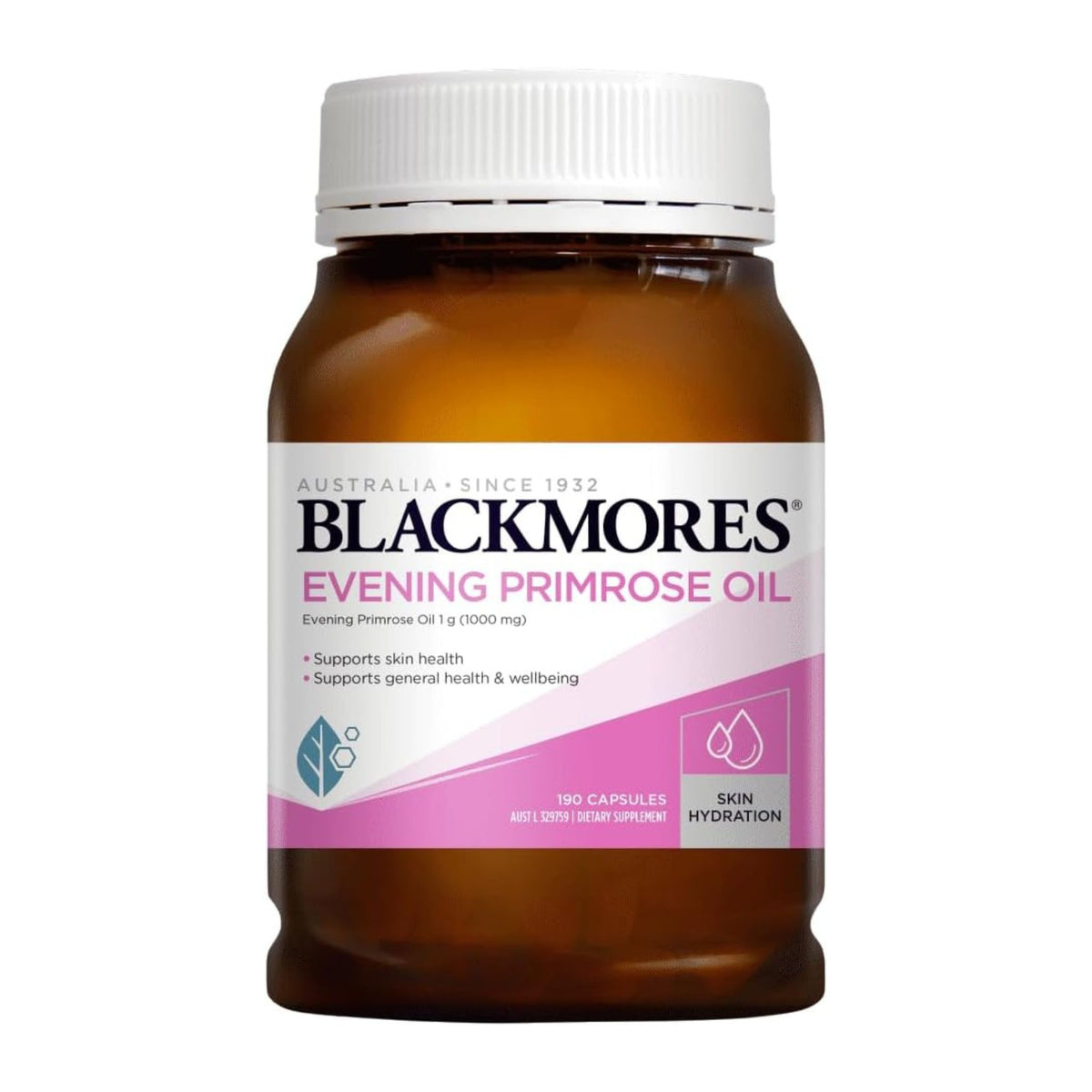 Blackmores Evening Primrose Oil bottle on a white background