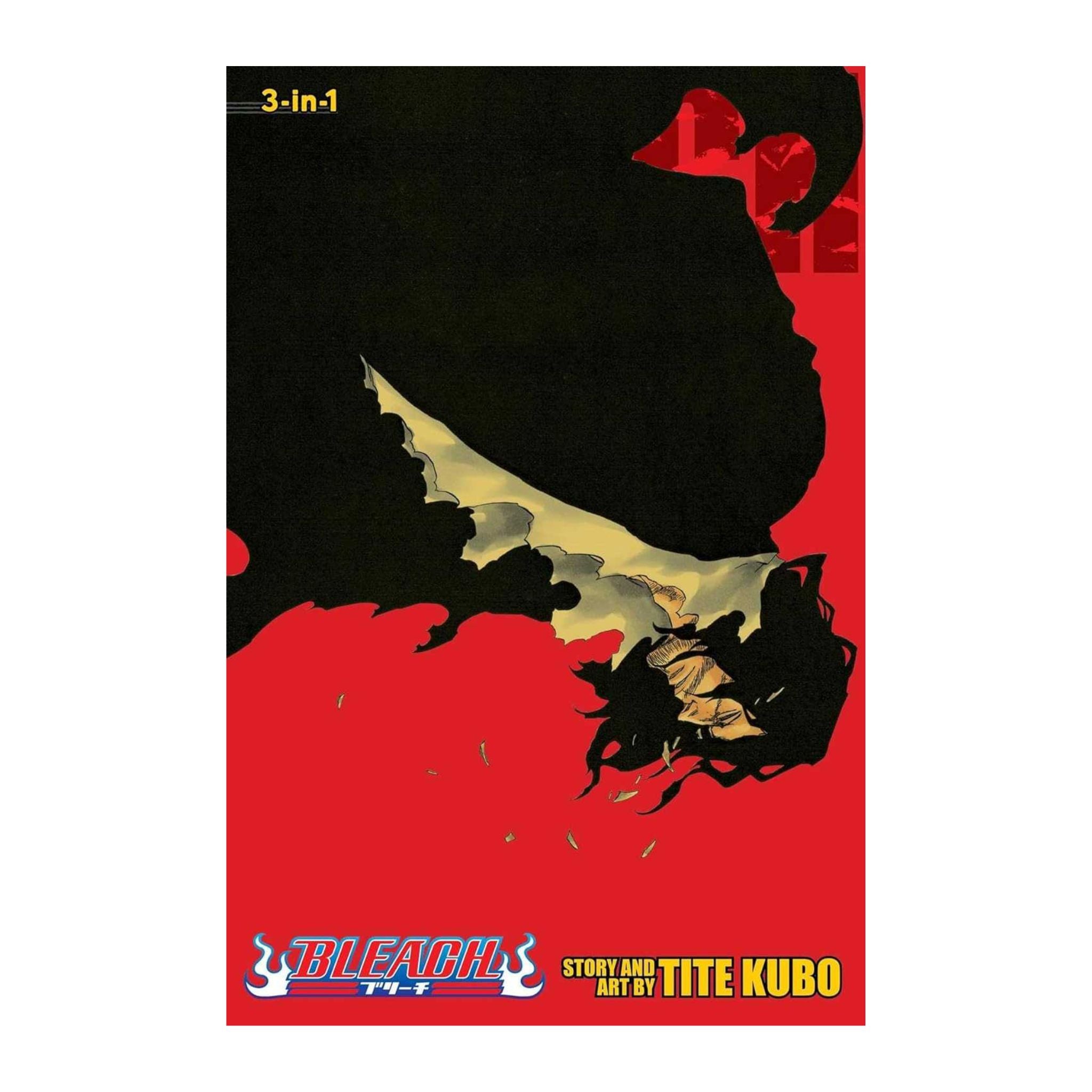 Bleach book cover with silhouette of a character and red background
