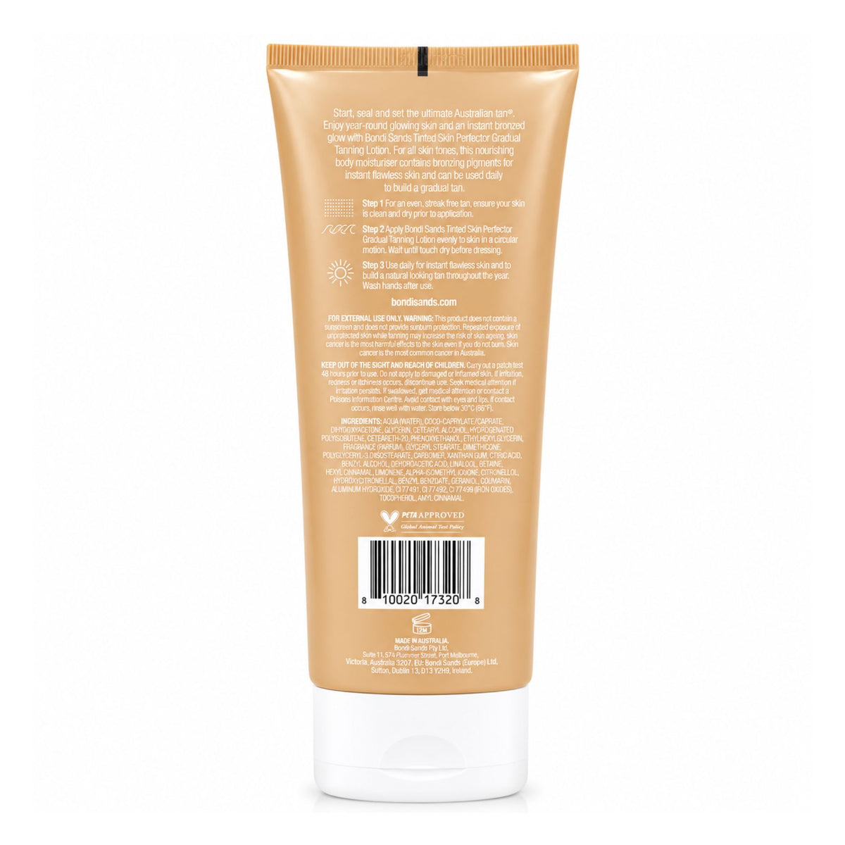 Bondi Sands Gradual Tanning Lotion Tinted Skin Perfector 150ml rear packaging details