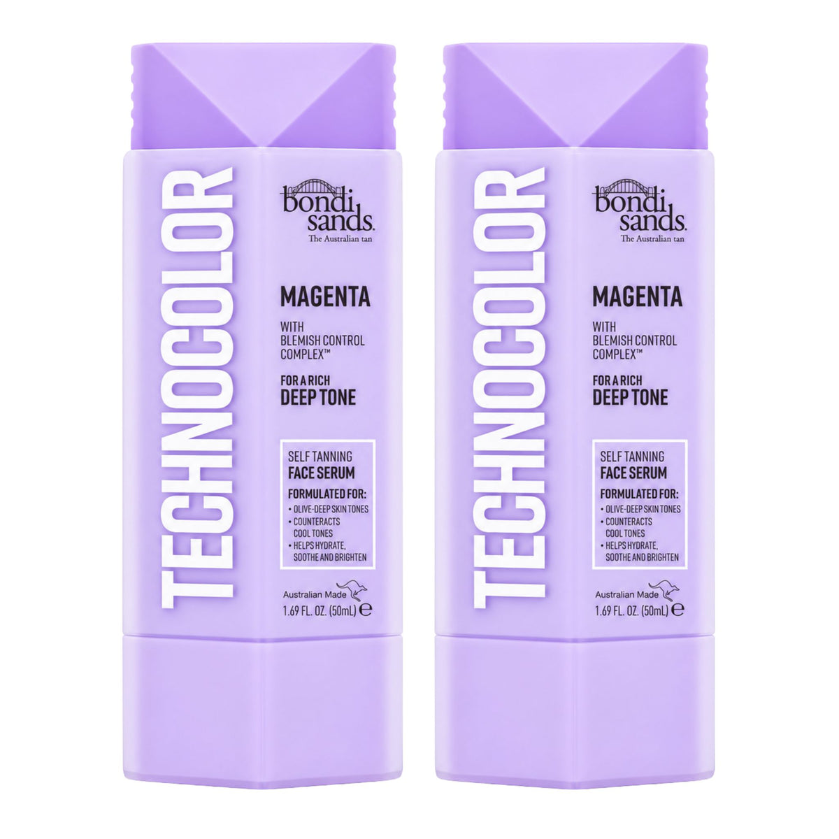 Two boxes of Bondi Sands Technocolor Magenta Self Tanning Face Serum 50ml side by side