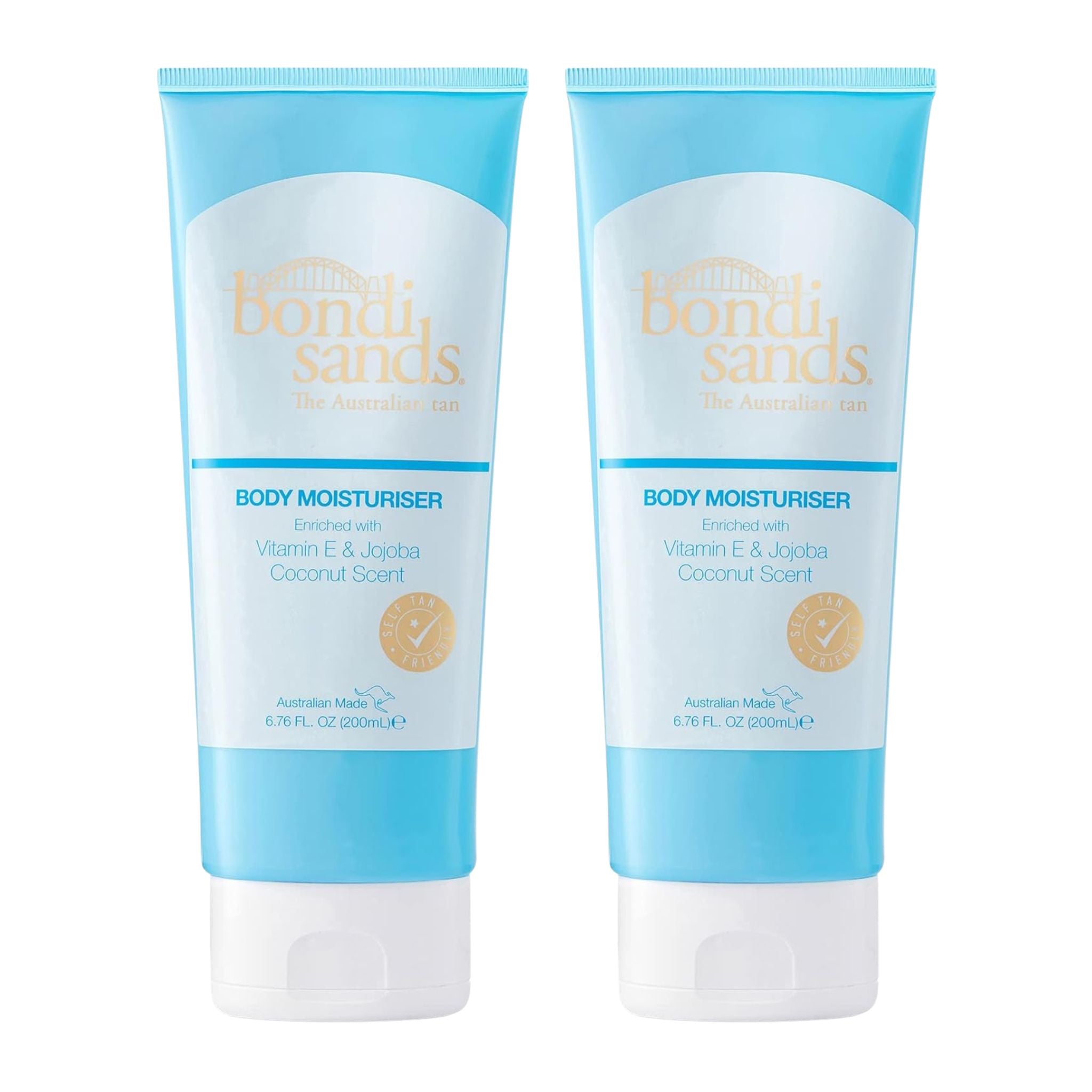 Two tubes of Bondi Sands body moisturizer on a white background