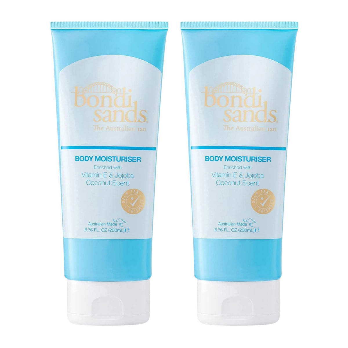 Two tubes of Bondi Sands body moisturizer on a white background