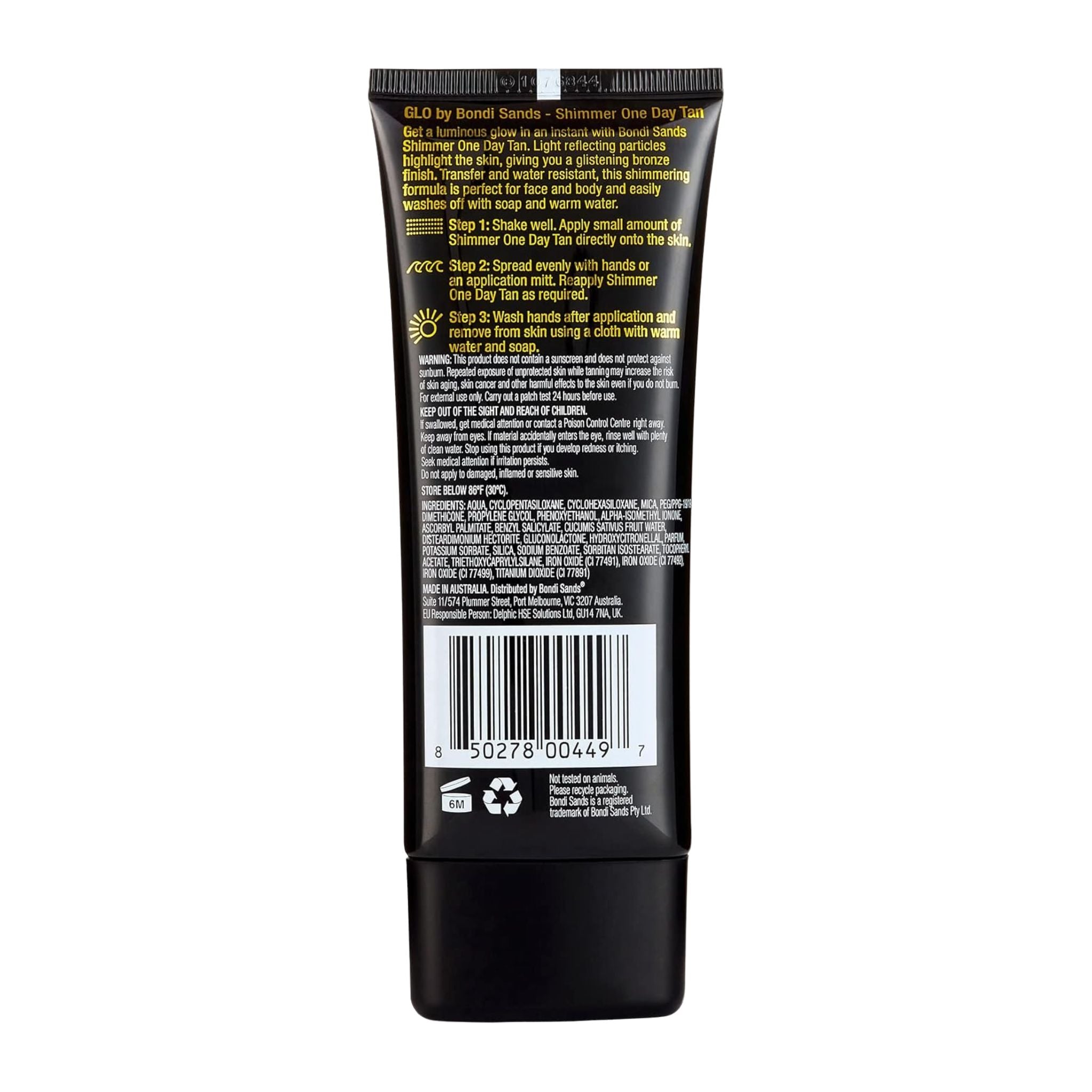 Black tube with text and a barcode on a white background