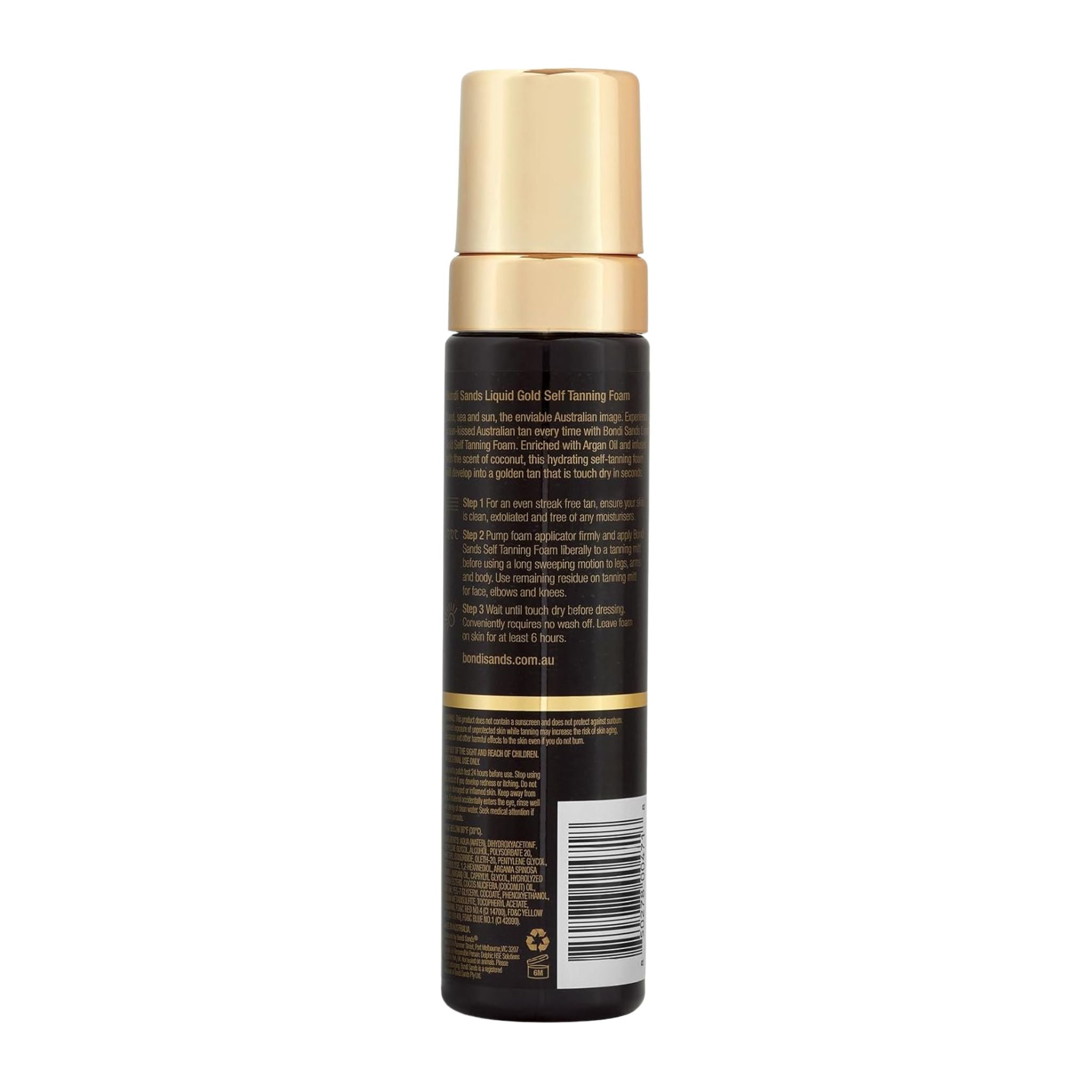 Black bottle with gold cap on a white background