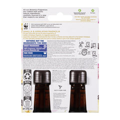 Back of a product packaging with text and images of bottles on a white background