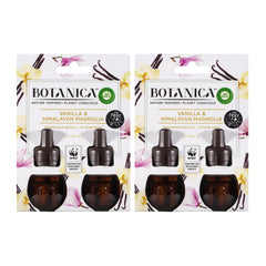 Two Botanica Vanilla & Himalayan Magnolia perfume refills on a white background