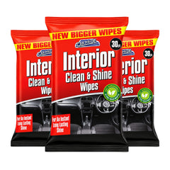 Three packages of Car-Pride Interior Clean & Shine Wipes on a white background