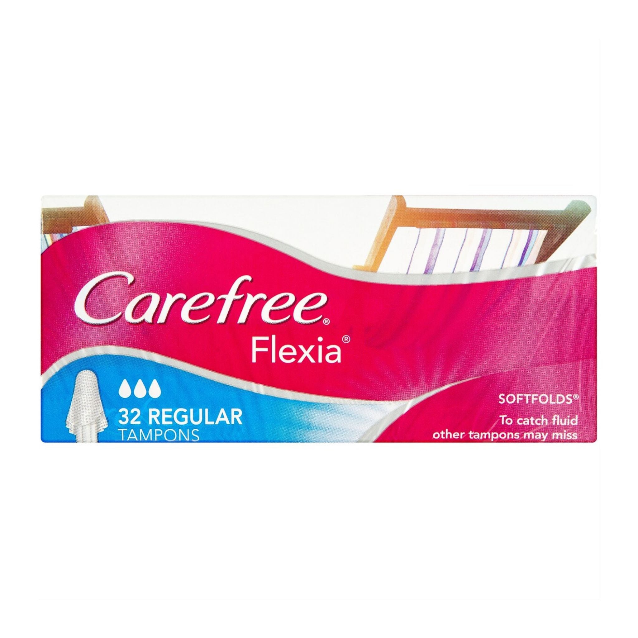 Carefree Flexia tampons packaging on a white background