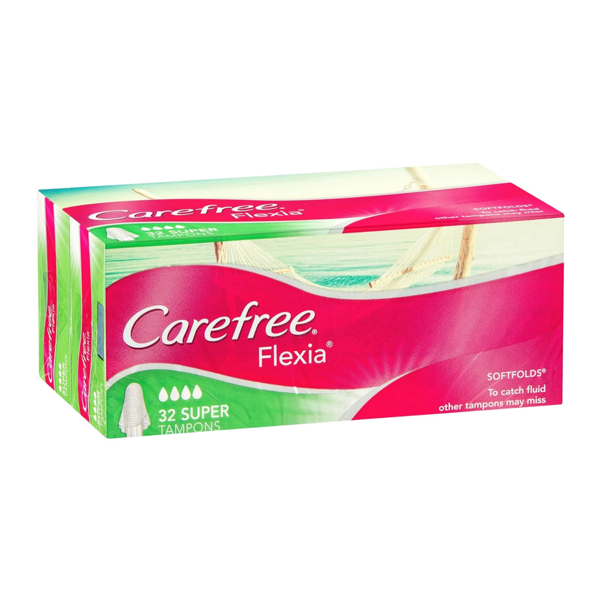 Carefree Flexia tampons packaging on a white background