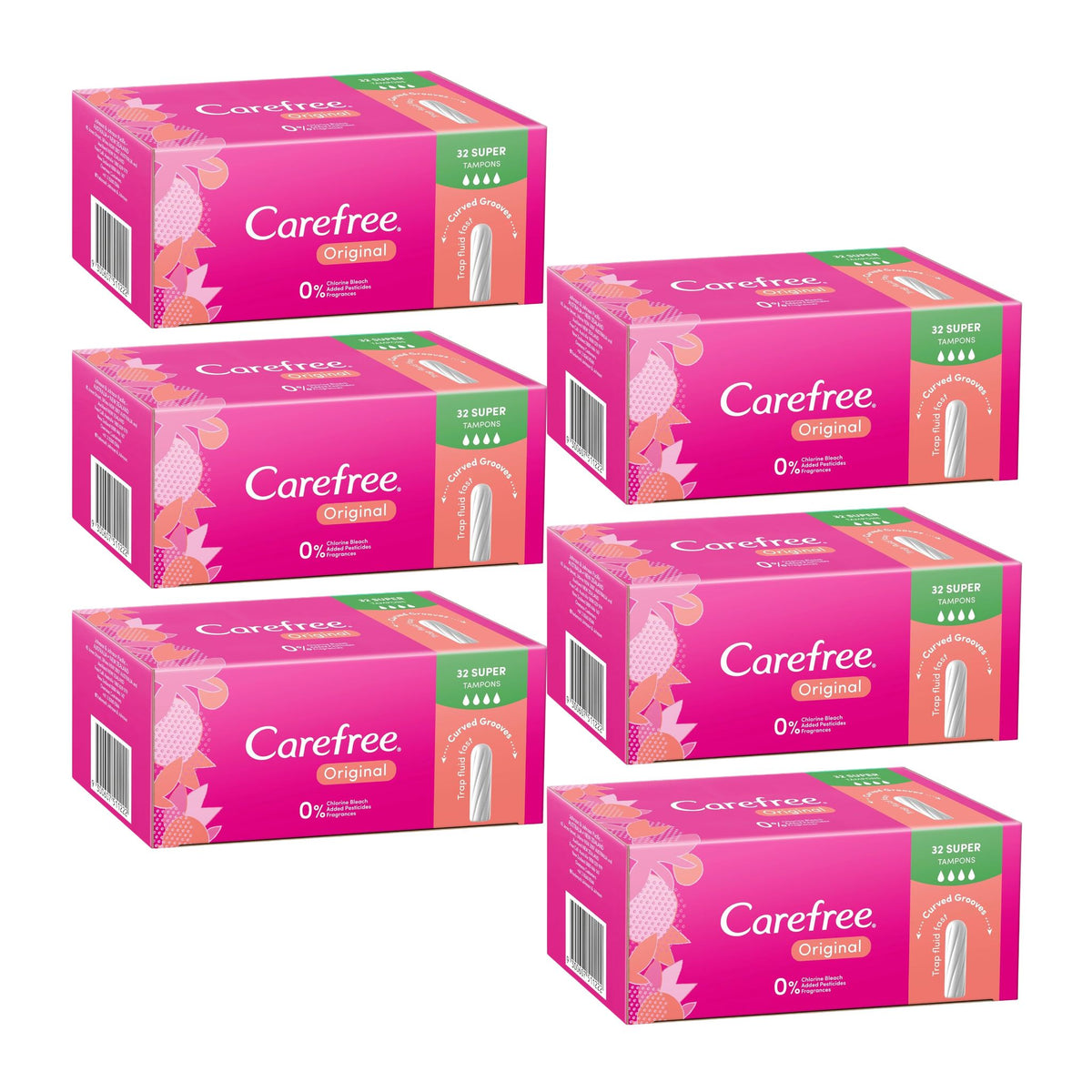 Multiple boxes of Carefree brand products on a white background