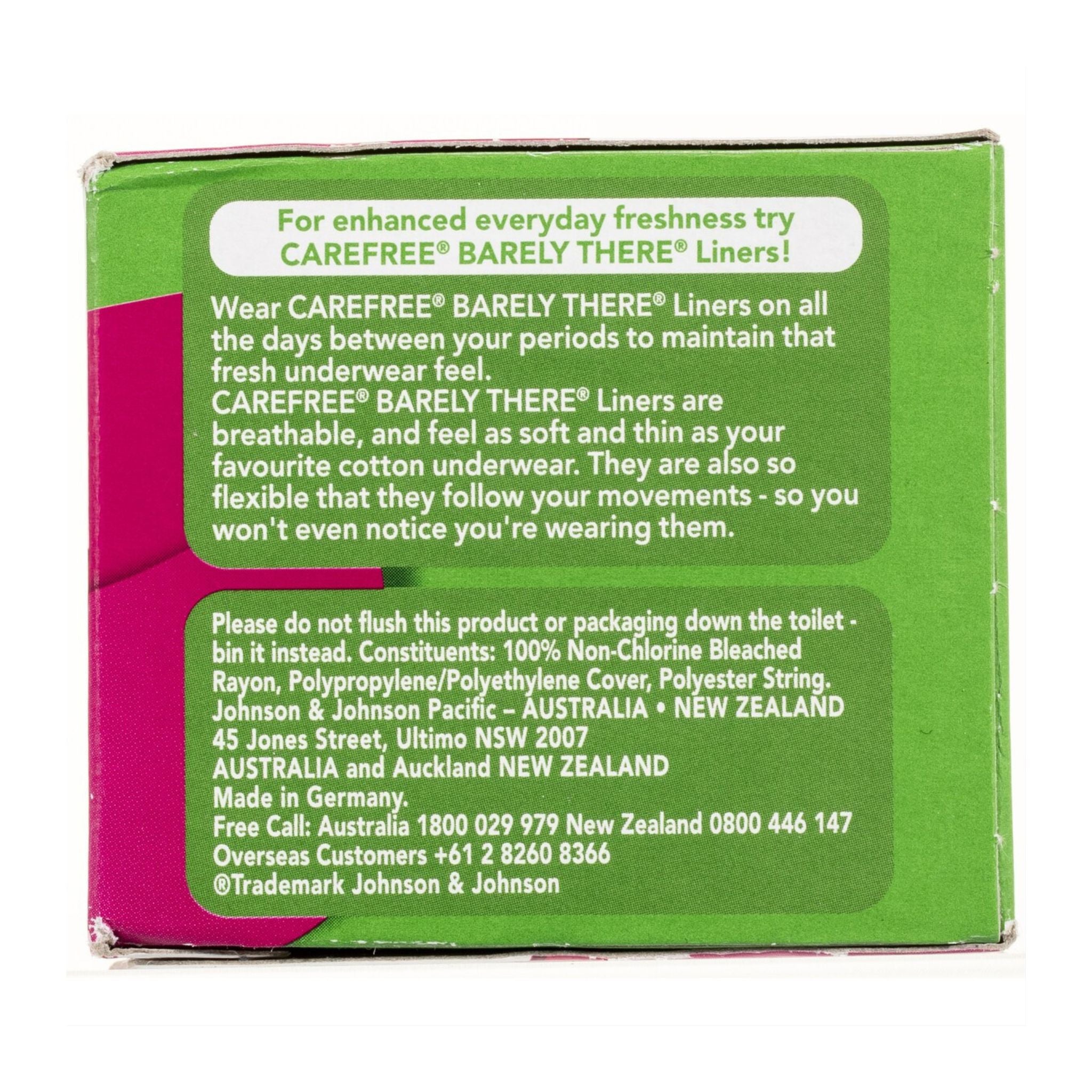 Carefree tampon packaging with pink and orange design on a white background