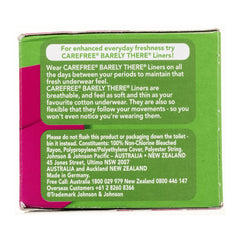 Carefree tampon packaging with pink and orange design on a white background