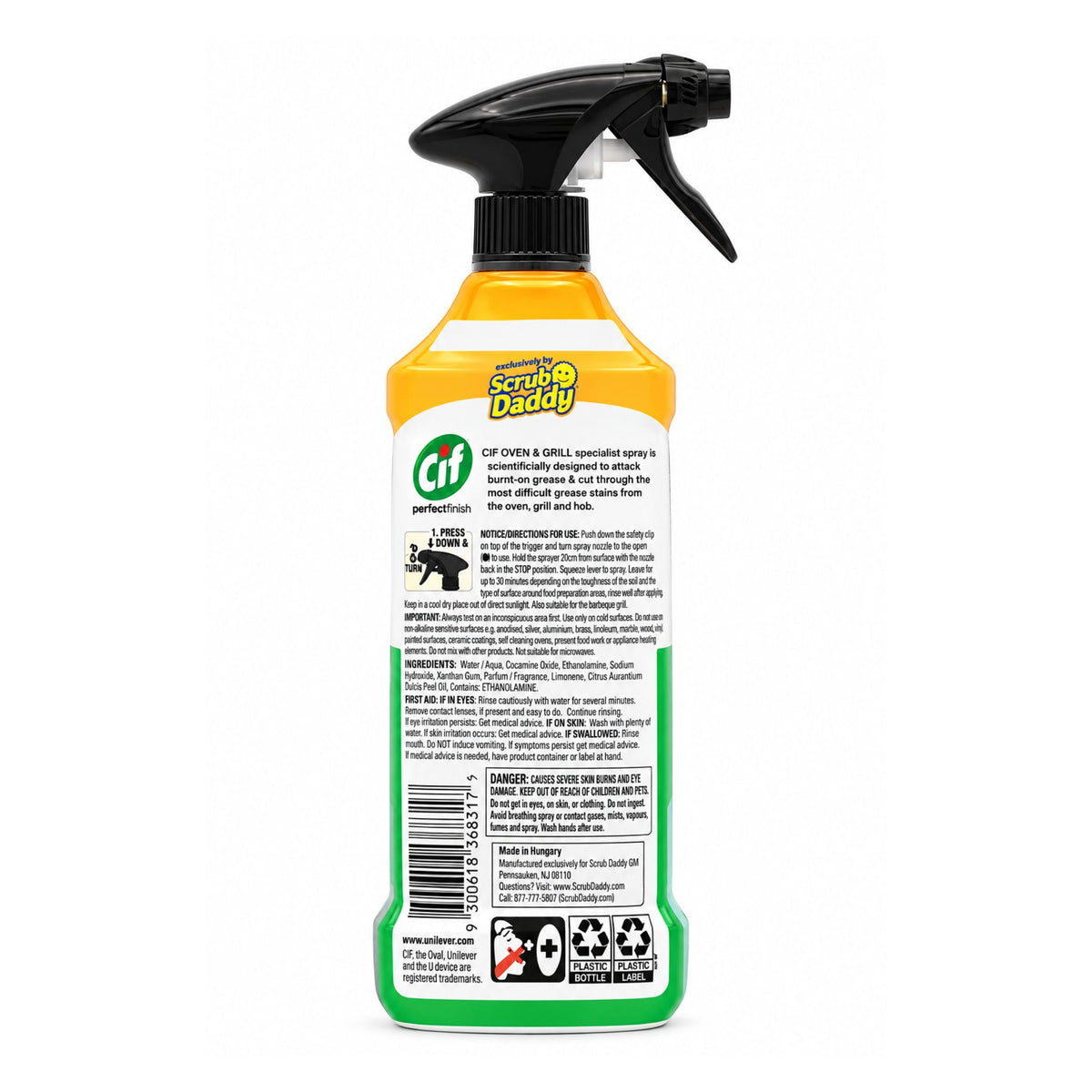 A clear plastic spray bottle with a blue trigger sprayer and a blue label, photographed on a white background.