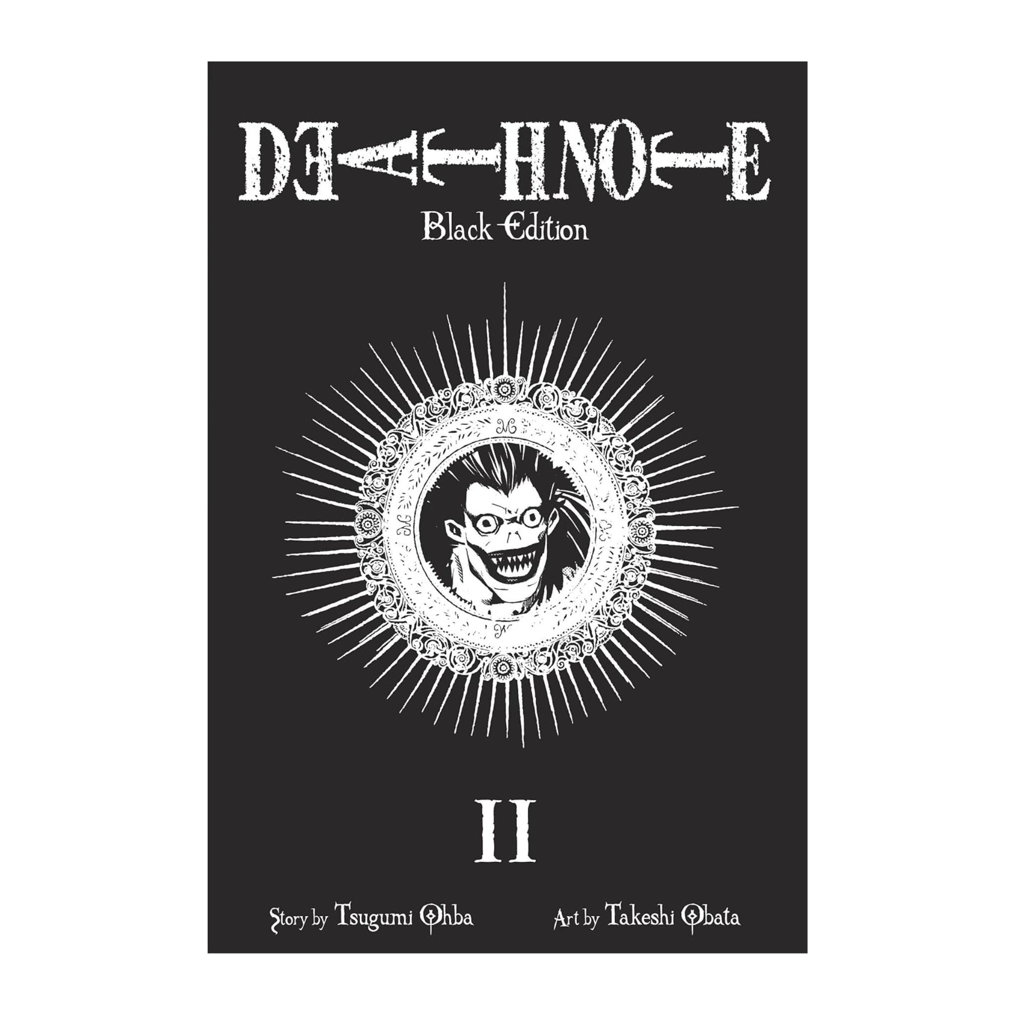 Book cover of 'Death Note Black Edition' with a stylized illustration of a character's face.