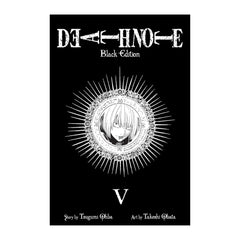 Book cover of 'DEATH NOTE Black Edition' with a black background and white text and illustration.