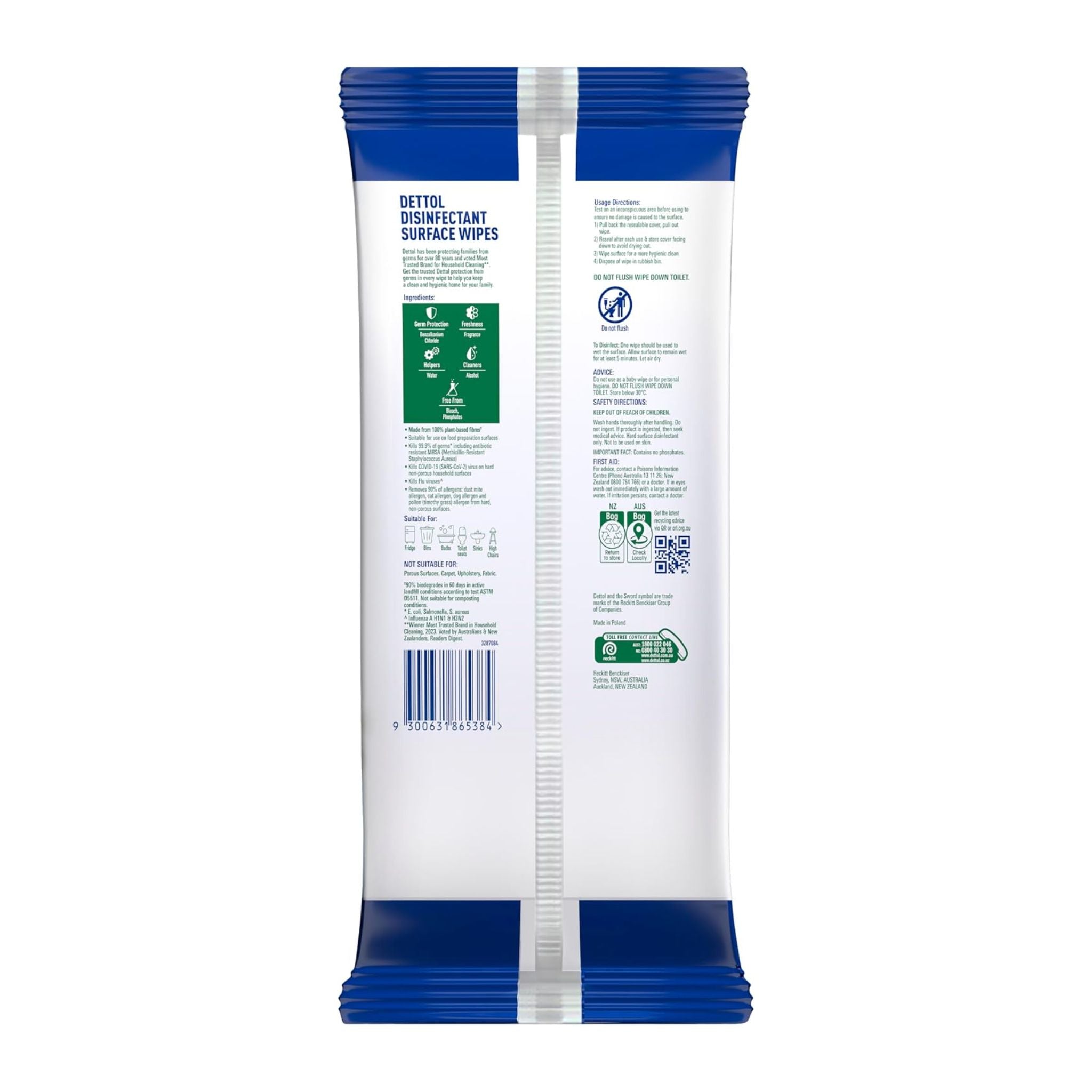 Pack of Dettol disinfectant surface wipes on a white background