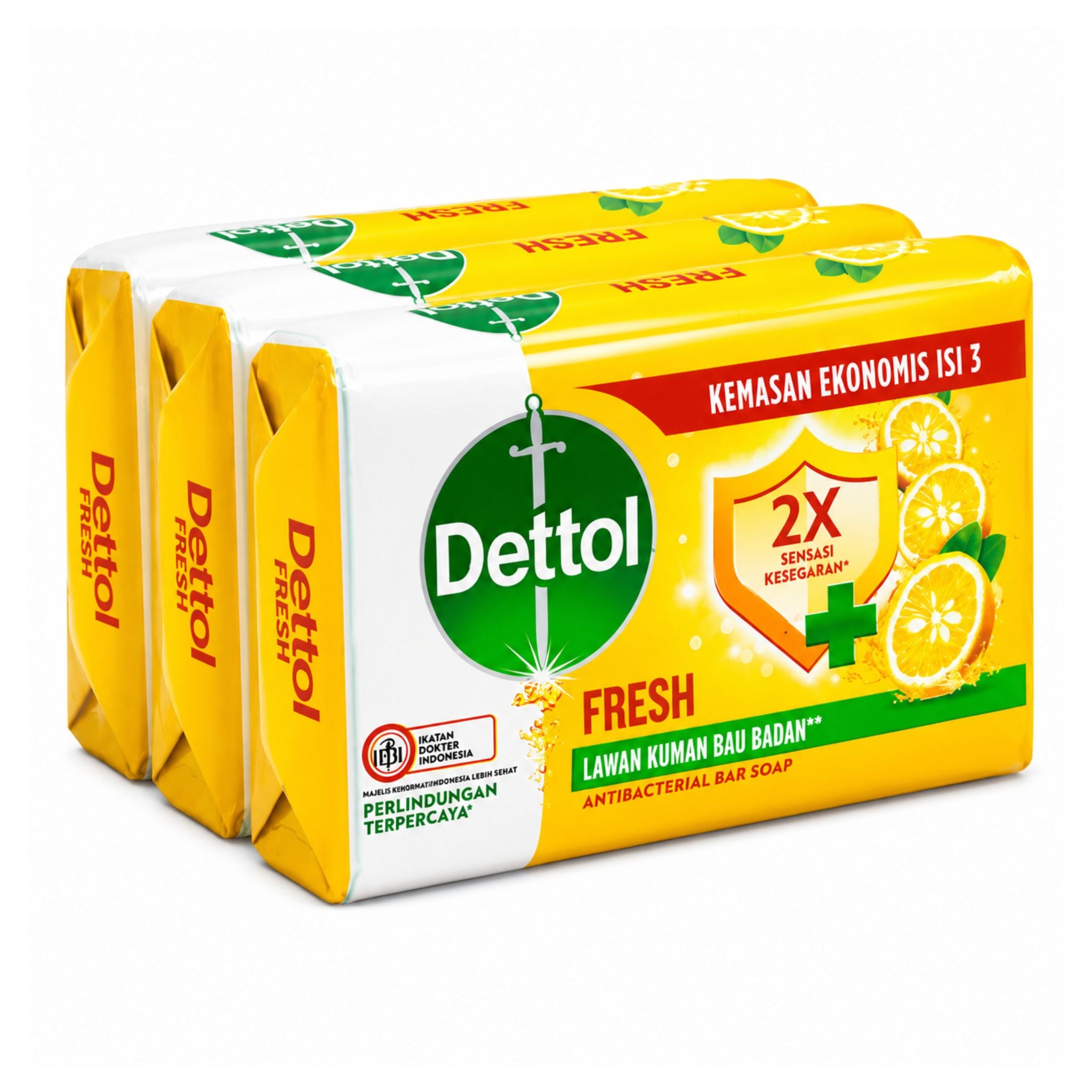 Dettol Fresh antibacterial bar soap packaging on a white background