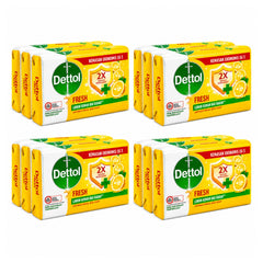 Multiple boxes of Dettol Fresh soap on a white background