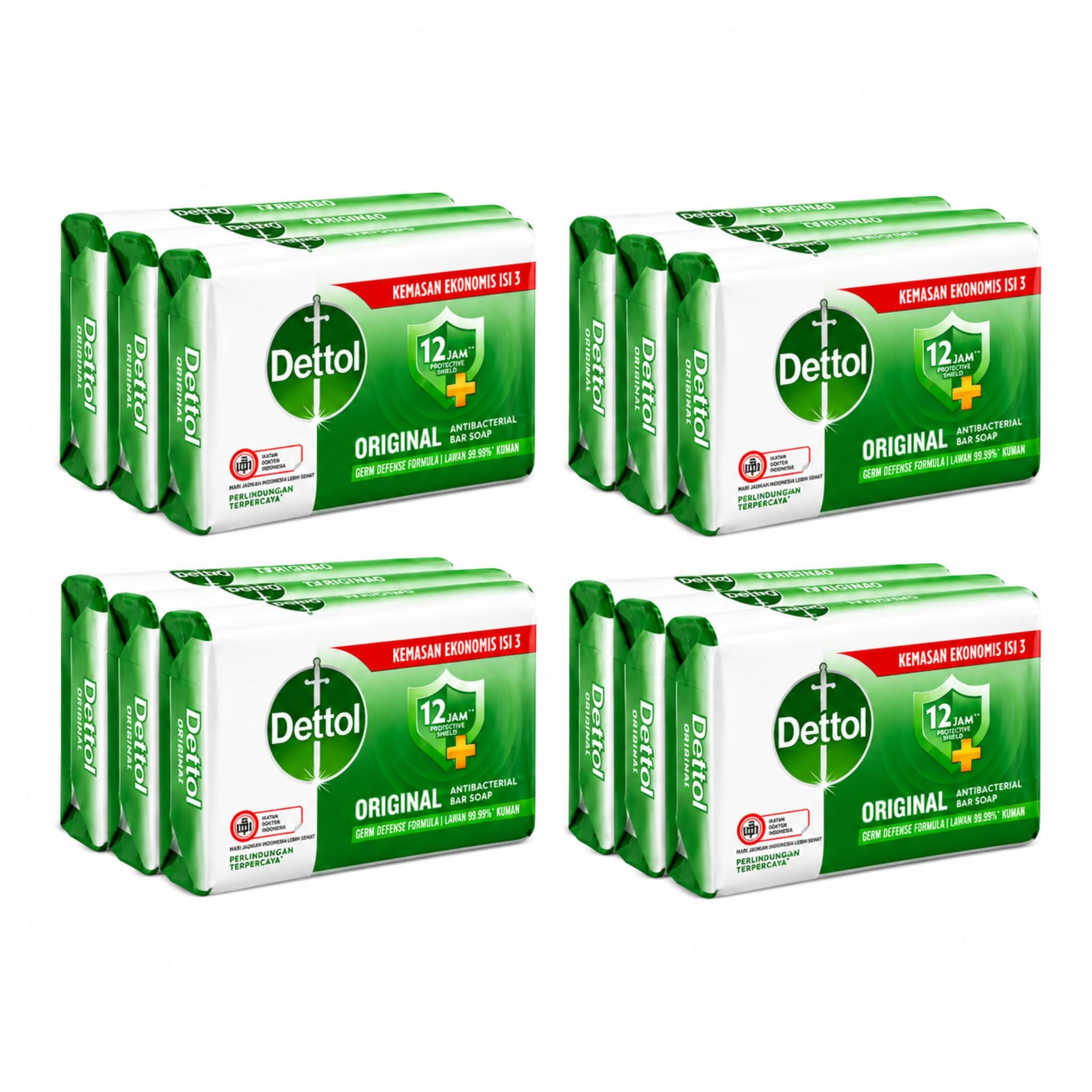 Multiple boxes of Dettol soap on a white background