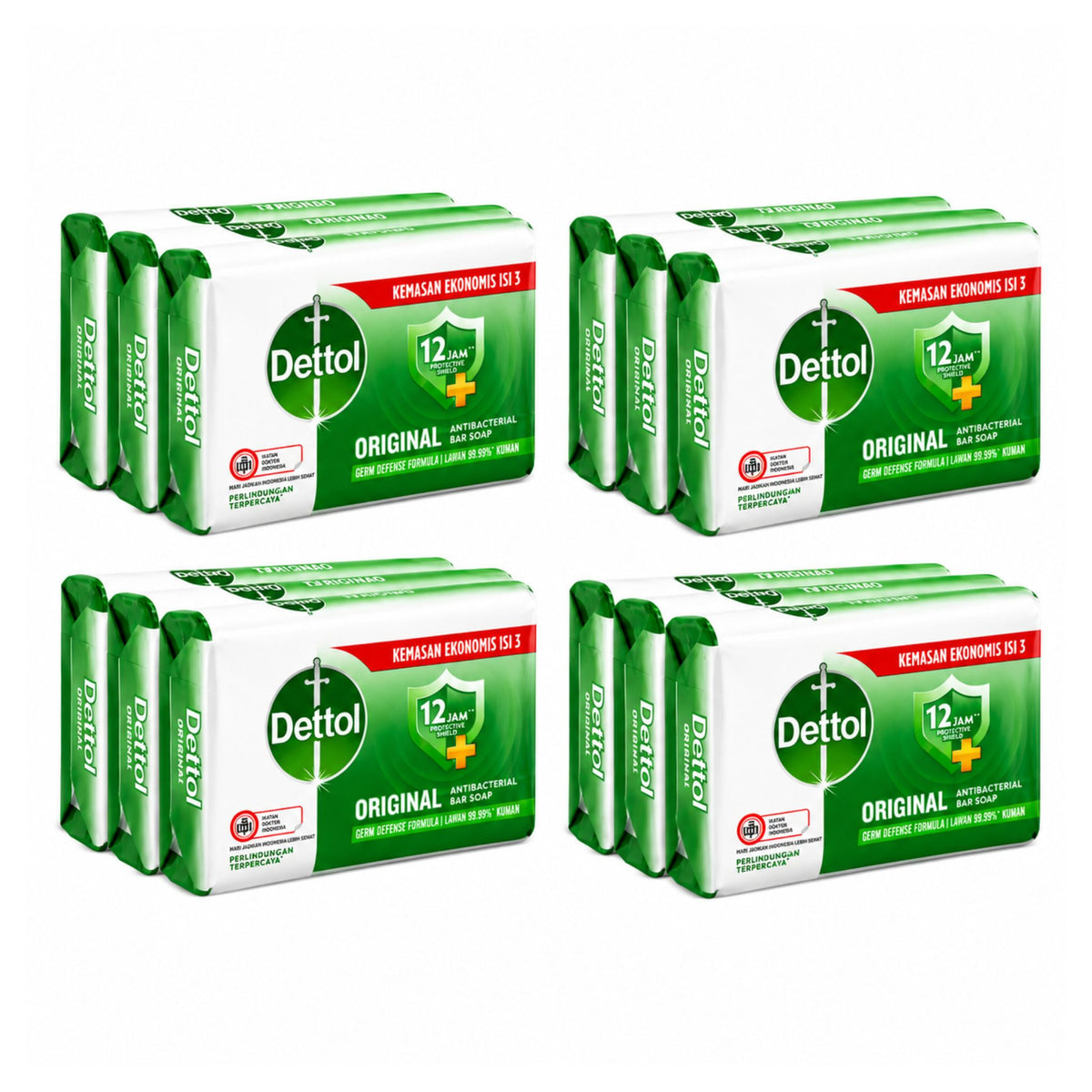 Multiple boxes of Dettol soap on a white background