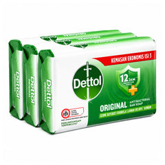 Pack of Dettol original antibacterial bar soap on a white background