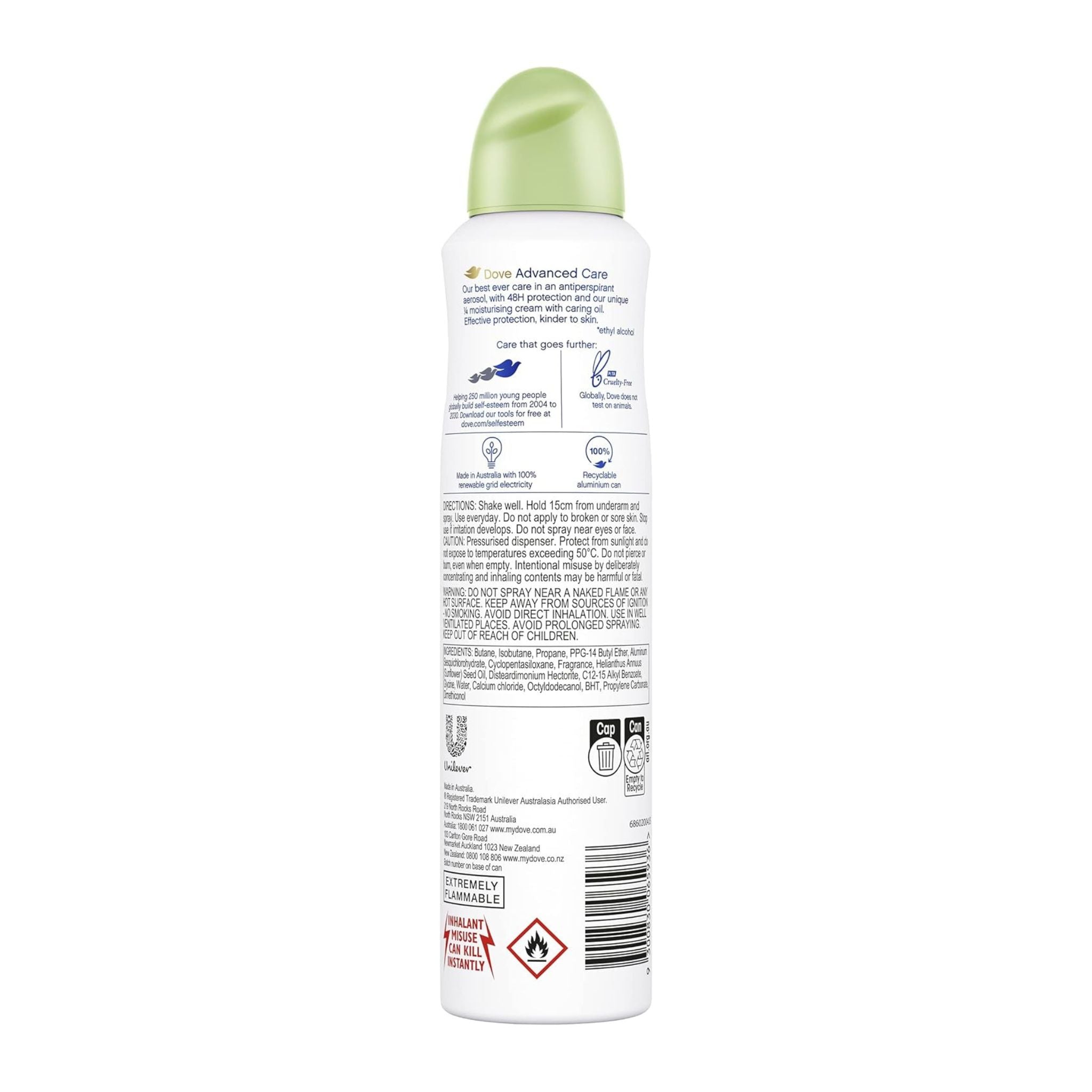 Deodorant spray bottle with green cap on a white background