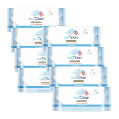 Multiple packs of baby Dove wipes on a white background